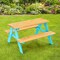 Natural Wooden Kids Picnic Table Set with Trapezoid Base and Rounded Corners